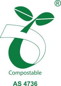 Australian Standard Seal of Compostables that shows a seedling 