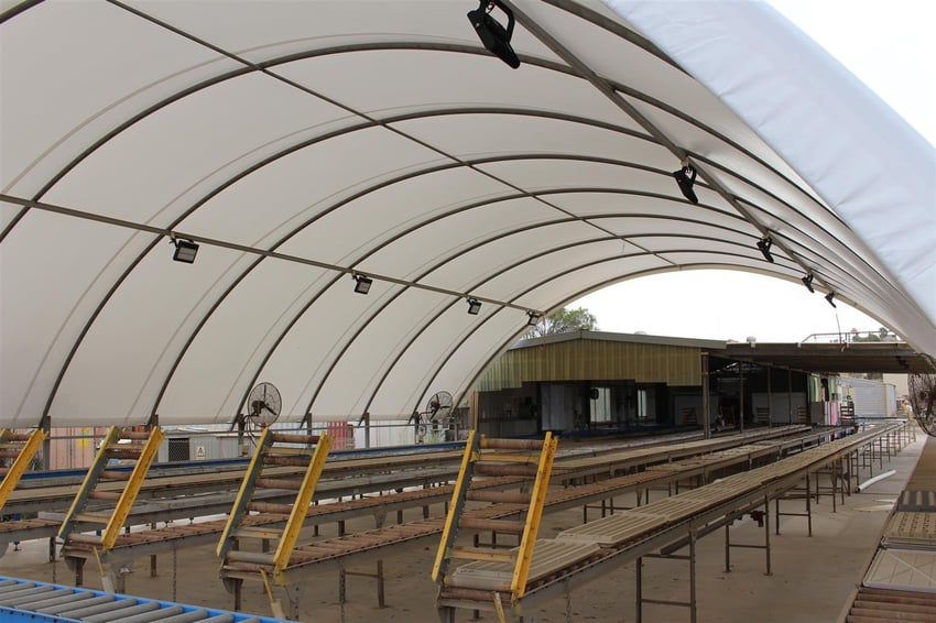 Dome shelter core shed design with Discoverer Core Trays on roller racking