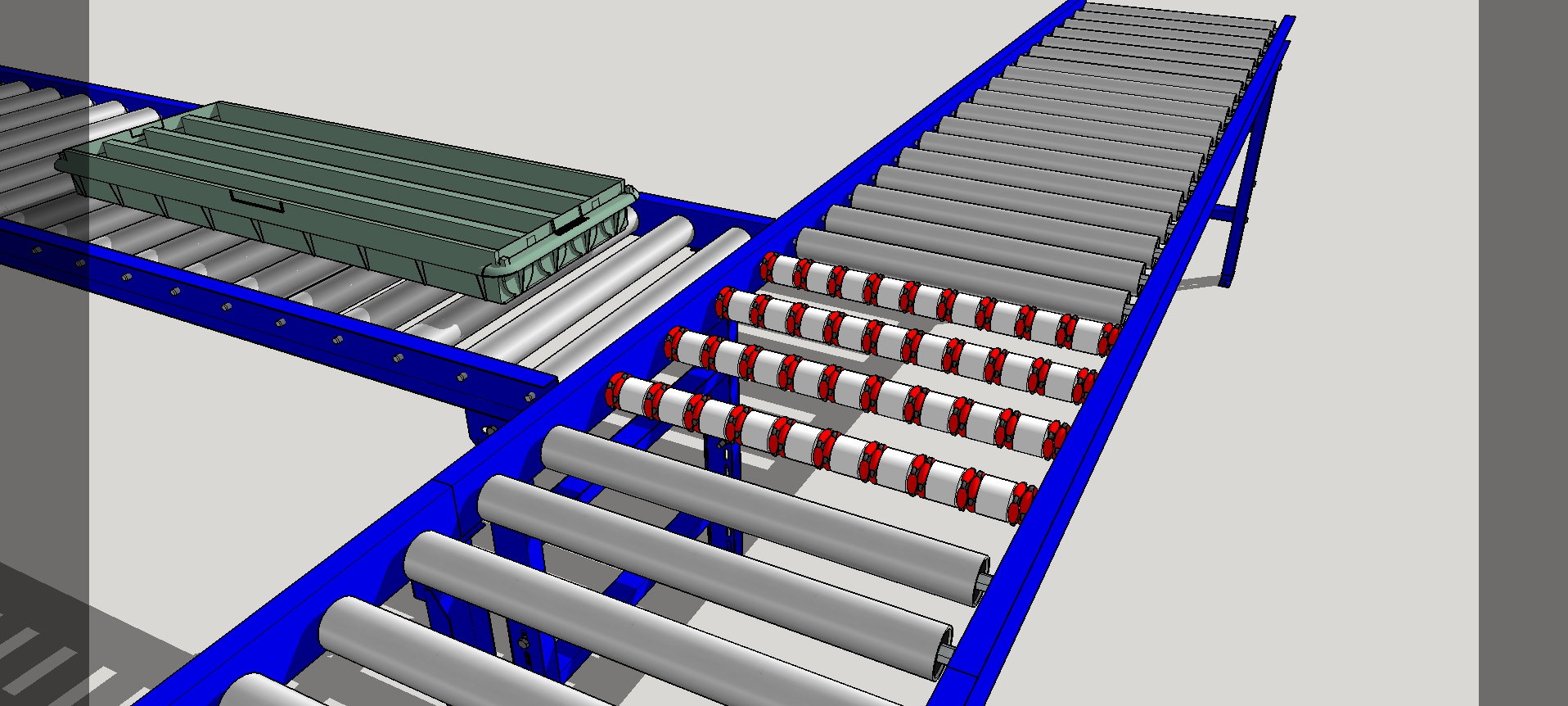 Roller racking setup with omni wheel roller inserts