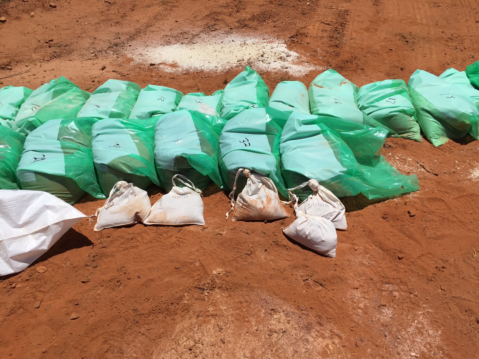 Plastic sample bags in a mining site